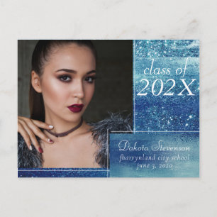 Carte Postale Glitzy Foil   Merci photo Ice Blue Iridescente