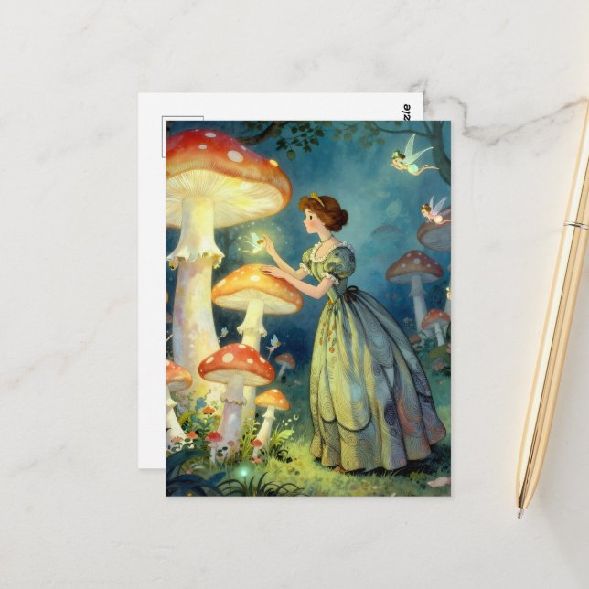 Carte Postale Glowing giant mushroom garden (Devant/Arrière en situation)