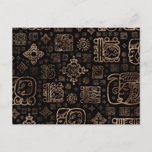 Carte Postale glyphes et ornements mayas motif -or sur noir