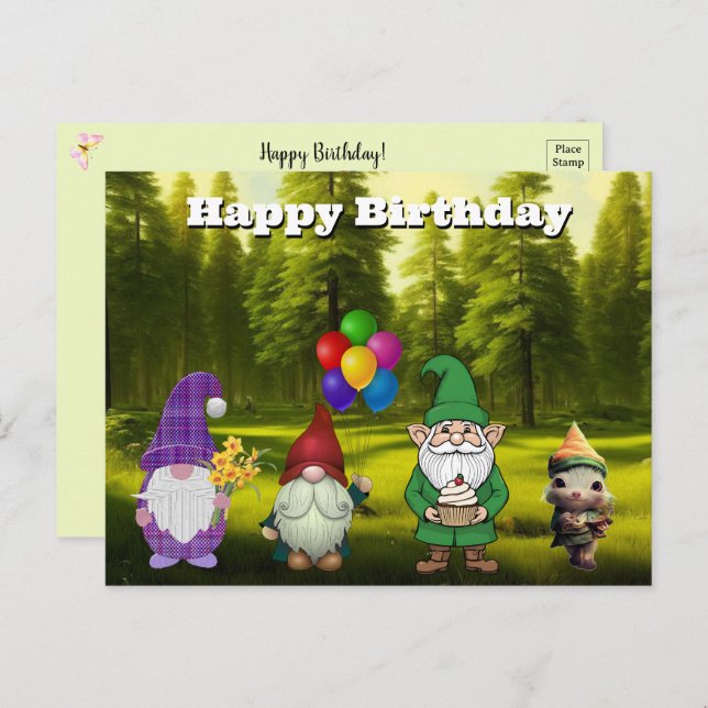 Carte postale Gnome anniversaire (Devant / Derrière)