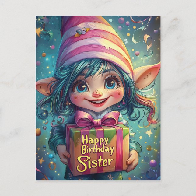 Carte Postale Gnome d'anniversaire - Bonne soeur d'anniversaire (Devant)