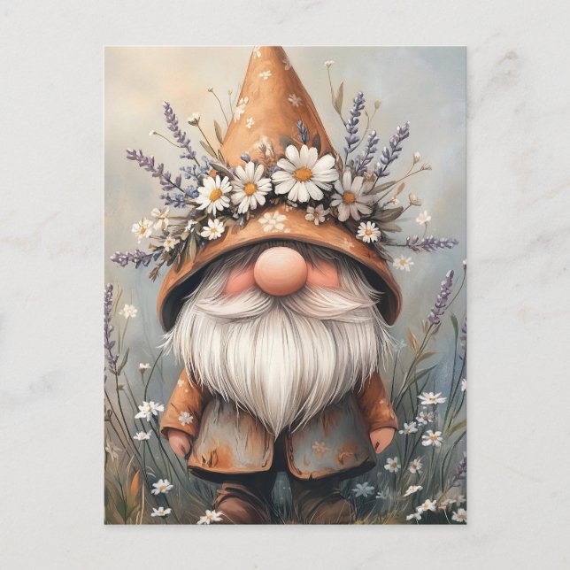 Carte Postale Gnome de Fleur Whimsical : Adorable aquarelle Art (Devant)