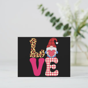 Carte Postale Gnome de l'amour Saint-Valentin Rouge Carreaux Buf