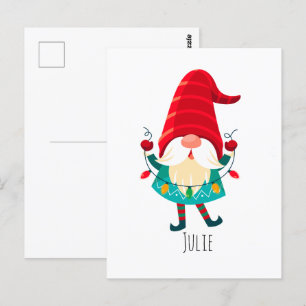Carte Postale Gnome de Noël avec lumières de Noël