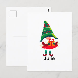 Carte Postale Gnome de Noël personnalisée tenant une boîte cadea