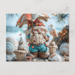 Carte Postale Gnome de plage avec parapluie