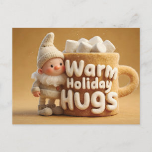 Carte Postale Gnome en feutre adorable avec une tasse Marshmallo