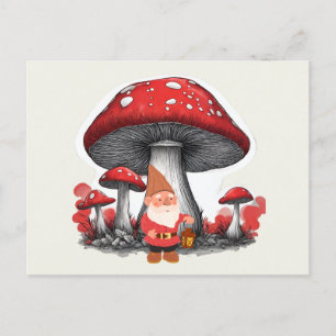 Carte Postale Gnome et champignons rouges géants 