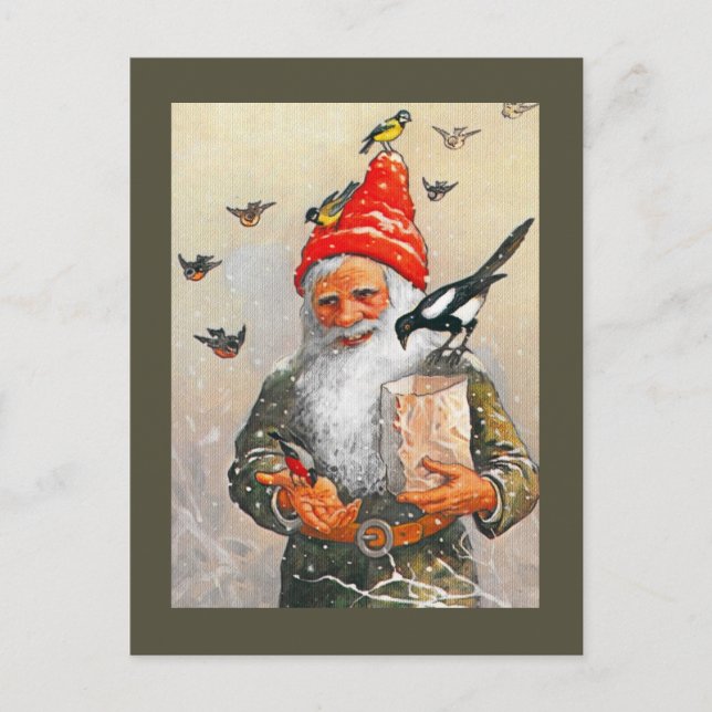 Carte Postale Gnome hollandais nourrissant les oiseaux (Devant)