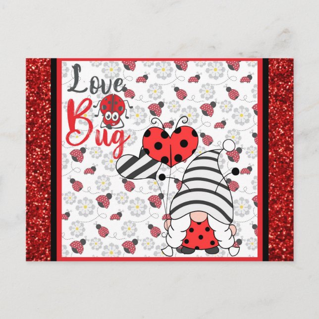 Carte Postale Gnome mignonne Amour Bug Ladybug Valentines Day (Devant)