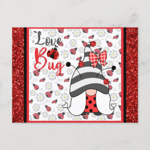 Carte Postale Gnome mignonne Amour Bug Ladybug Valentines Day