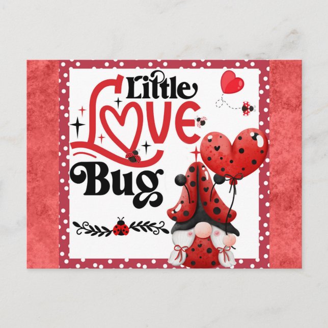Carte Postale Gnome mignonne Little Love Bug Ladybug Valentines  (Devant)