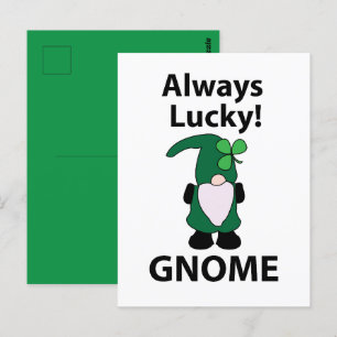 Carte Postale Gnome Shamrock Lucky Jour de la Saint Patrick Gnom