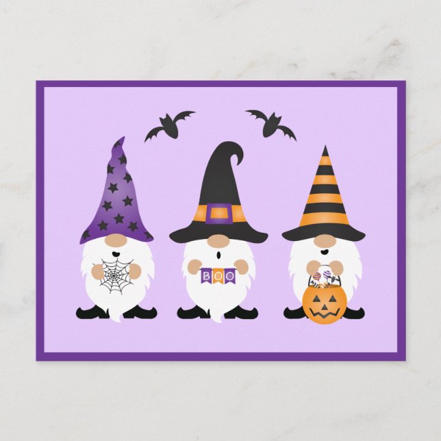 Carte Postale Gnomes d'Halloween violet orange (Devant)