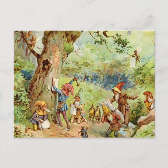 Carte Postale Gnomes, elfes et fées dans la Forêt Magique (Devant)
