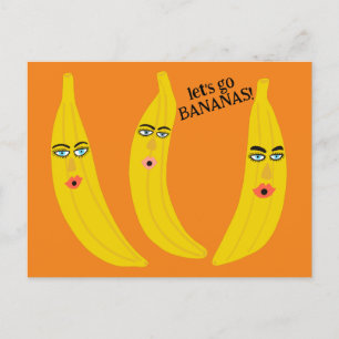 Carte Postale GO BANANAS Funny Mignonne Fête Whimsical Personnal