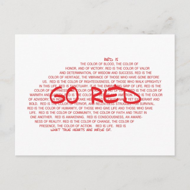 Carte Postale GO RED - Prévention des maladies cardiovasculaires (Devant)