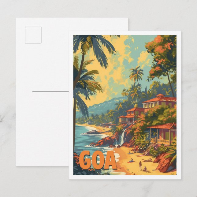 Carte Postale Goa Beach Inde Illustration de voyage artistique (Devant / Derrière)
