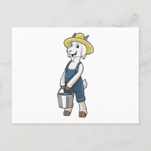Carte Postale Goat as Farmer with Bucket