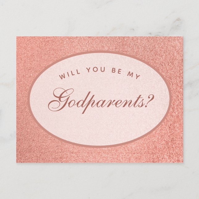 Carte Postale Godparents Proposition Rose Or blanc ovale Script (Devant)