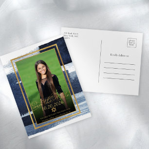 Carte Postale Gold Abstrait Blue Photo Bat mitzvah Enregistrer l