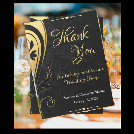Carte Postale Gold Black Elegant Mariage Anniversaire Merci
