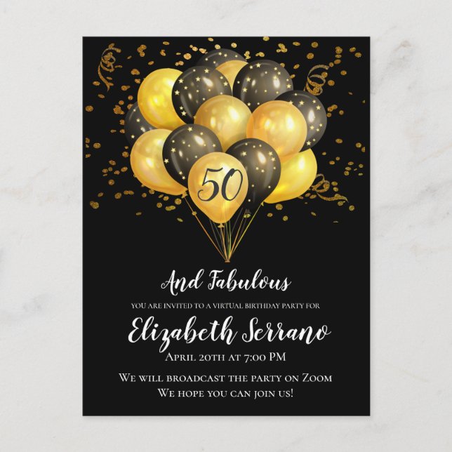 Carte Postale Gold Black Virtual 50th Birthday Party (Devant)