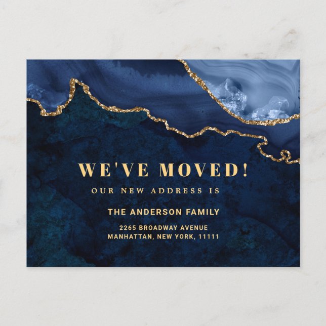Carte Postale Gold Blue Marble Nouvelle adresse Moteur Faire-par (Devant)