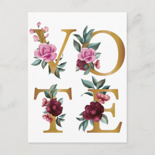 Carte Postale Gold Burgundy Floral Élégante Feminine Go Vote