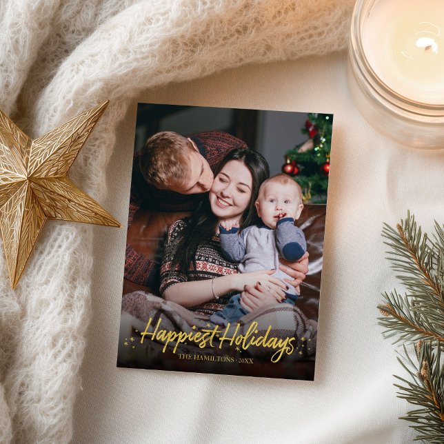 Carte Postale Gold Calligraphy Photo Joyeuses Fêtes Noël (Créateur téléchargé)