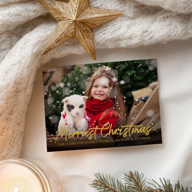 Carte Postale Gold Calligraphy Photo Merriest Christmas Holidays (Créateur téléchargé)