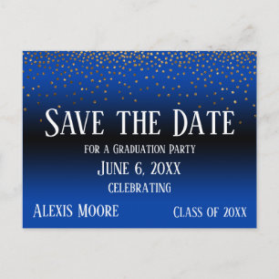 Carte Postale Gold Confetti Blue Ombre Graduation Enregistrer la