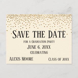 Carte Postale Gold Confetti Cream Graduation Party Enregistrer l