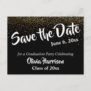 Carte Postale Gold Confetti et Black Graduation Enregistrer la d