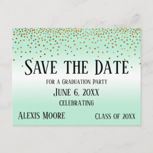 Carte Postale Gold Confetti Mint Green Graduation Enregistrer la