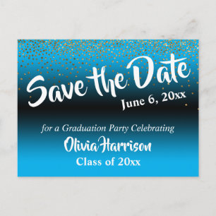 Carte Postale Gold Confetti Sky Blue Graduation Enregistrer la d