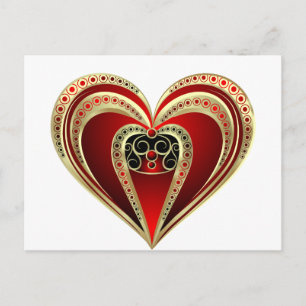 Carte Postale Gold et Red Heart