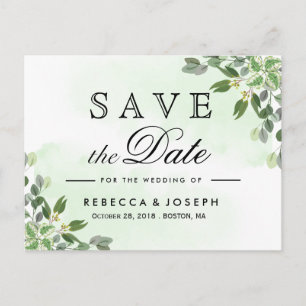 Carte Postale Gold Eucalyptus Green Wedding Enregistrer la date