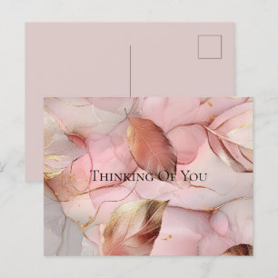 Carte Postale Gold Feuille Blush rose Penser de vous