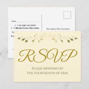 Carte Postale Gold Filigree Bordure élégante Crème Mariage RSVP