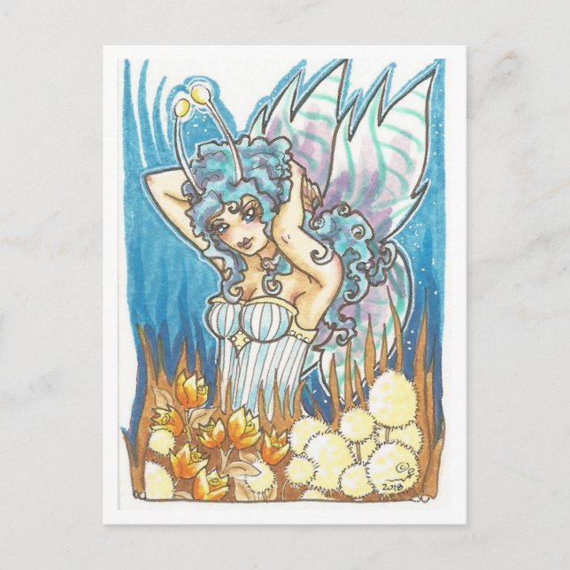 Carte Postale Gold Garden bleu Fairy imaginaire Art (Devant)