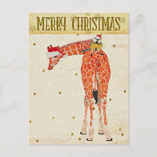 Carte postale Gold Giraffe & Little Bird Christmas (Devant)