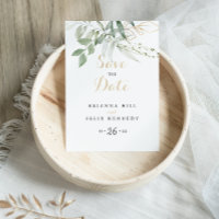 Gold Green Foliage Calligraphie Enregistrer la dat