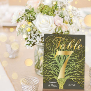 Carte Postale Gold Green Swirly Tree Table Number 7