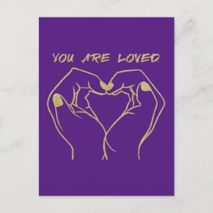 Carte Postale Gold Hand Hand Heart avec vous êtes Loved Citation