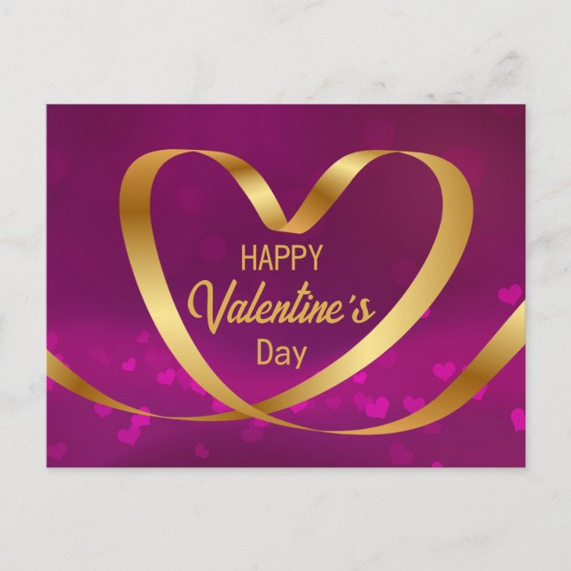 Carte Postale Gold Heart Ruban Heureuse Sainte-Valentin violet (Devant)