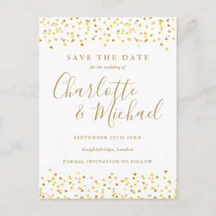 Carte Postale Gold Hearts Confetti Enregistrer la date