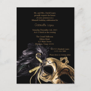 Carte Postale Gold Masquerade Ball Quinceanera 15e anniversaire