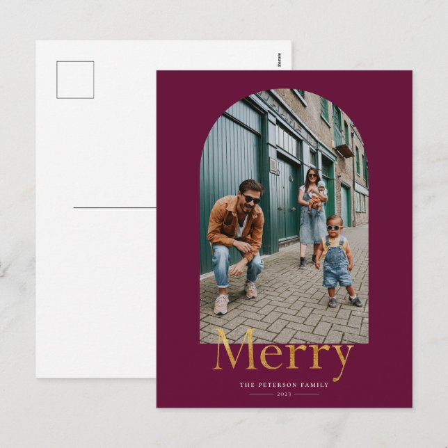 Carte postale Gold Merry Arch Frame Photo Holiday (Devant / Derrière)