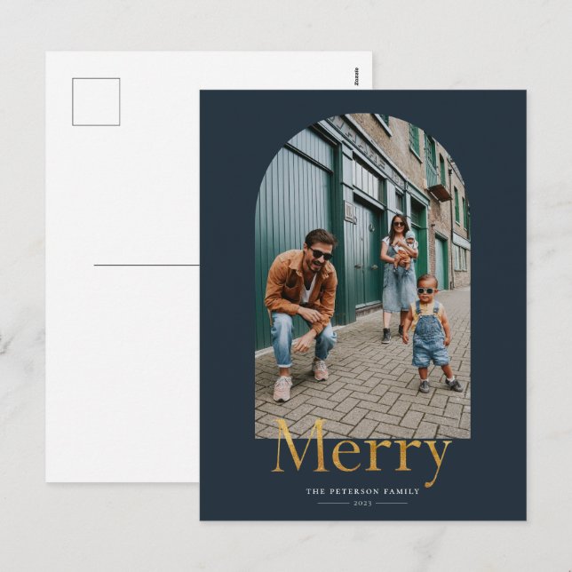 Carte postale Gold Merry Arch Frame Photo Holiday (Devant / Derrière)